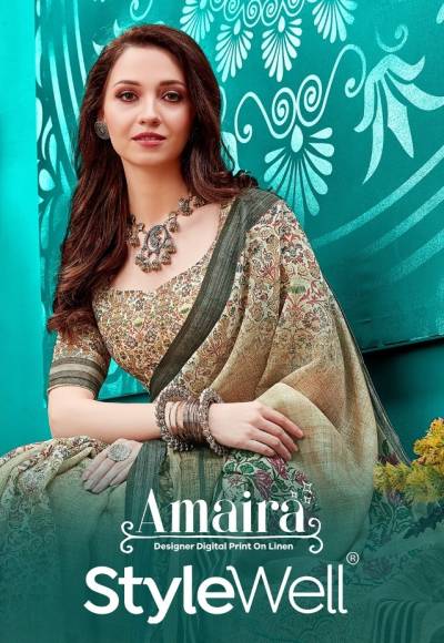 Amaira By Stylewell Digital Printed Attractive Linen Saree Collection